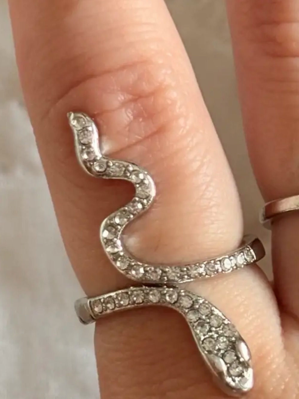 Size 8 Silver Snake Crystal Ring - Picture 3 of 5